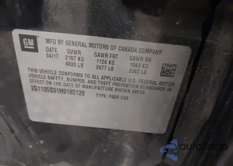 2017 Chevrolet Impala 1Lt z USA, uszkodzony, nr VIN 2G1105S31H9185128